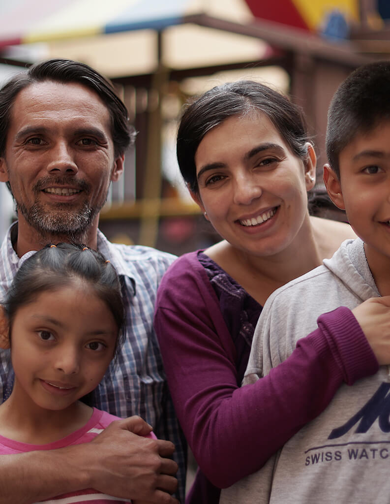 A family portrait at a neighborhood gathering